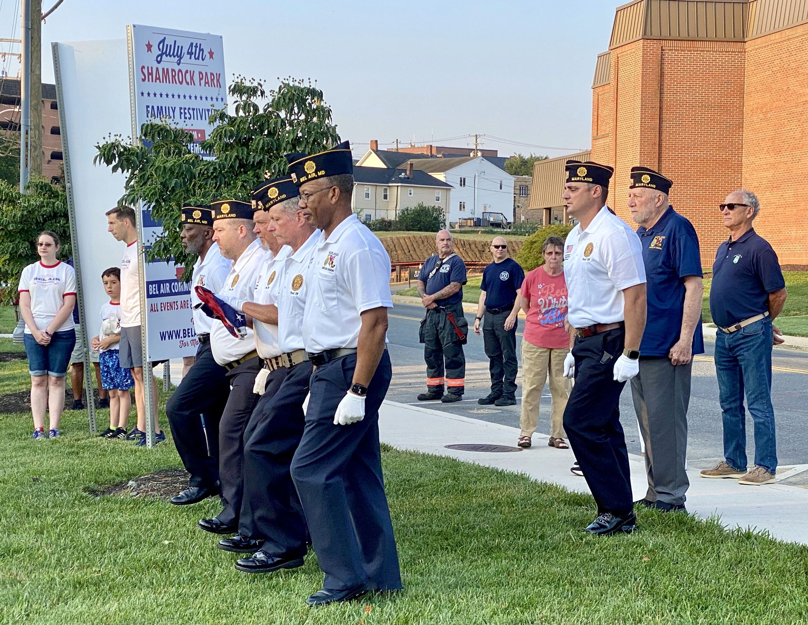 Photo of an American Legion color guard participating in a July 4 flag-raising ceremony in Bel Air