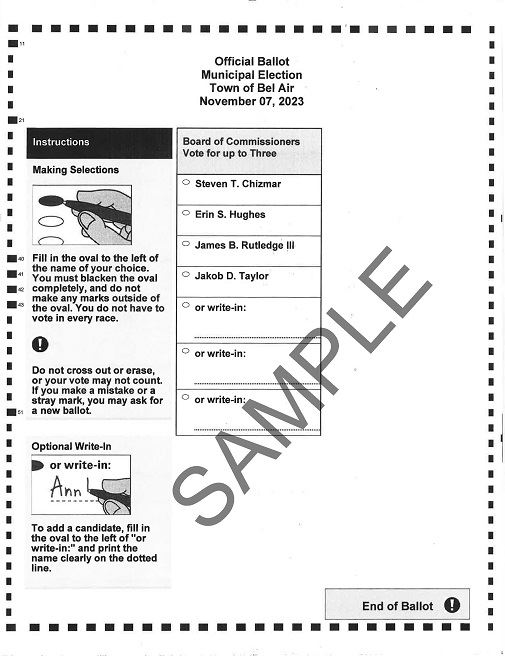 Bel Air Municipal Election 2023 Sample Ballot Image